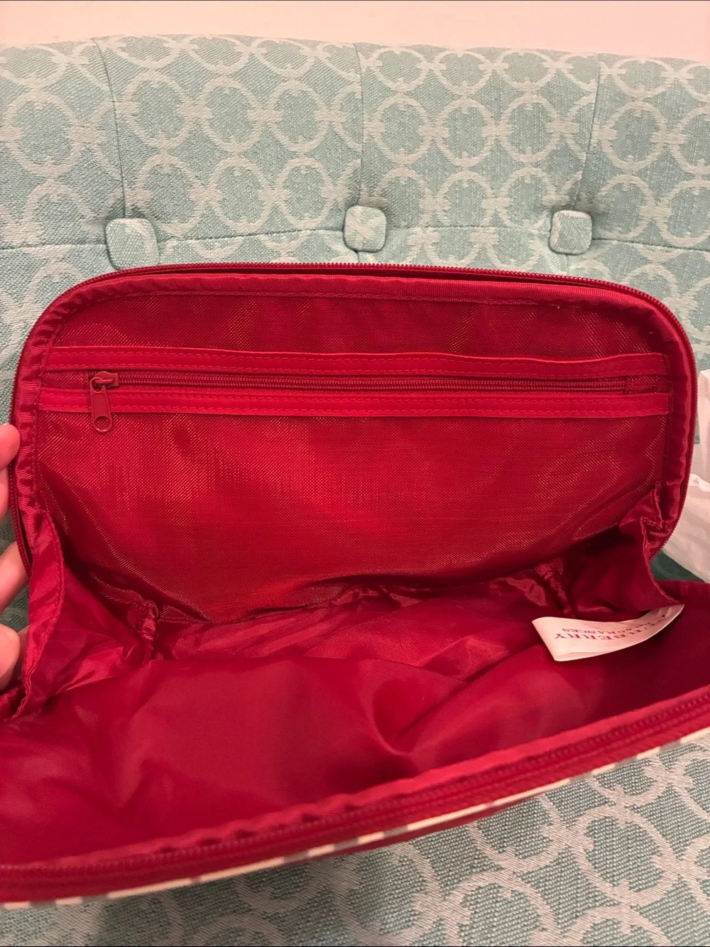 Burberry Red Cosmetic Pouch with Signature Check Trim